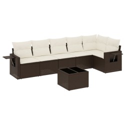 Salon de jardin avec coussins 7 pcs marron résine tressée 518929518929