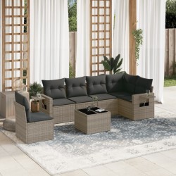 Salon de jardin avec coussins 7 pcs gris résine tressée 518930518930
