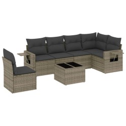 Salon de jardin avec coussins 7 pcs gris résine tressée 518930518930