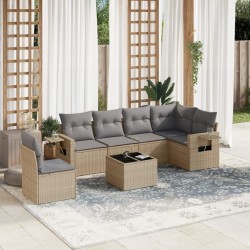 Salon de jardin avec coussins 7 pcs beige résine tressée 518931518931