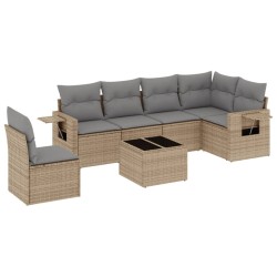 Salon de jardin avec coussins 7 pcs beige résine tressée 518931518931