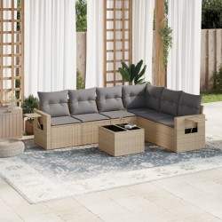 Salon de jardin avec coussins 7 pcs beige résine tressée 518932518932