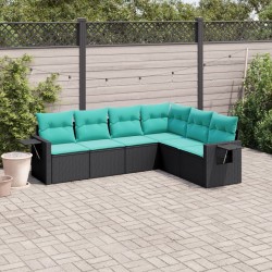 Salon de jardin 6 pcs avec coussins noir résine tressée 518933518933