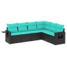 Salon de jardin 6 pcs avec coussins noir résine tressée 518933518933