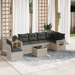 Salon de jardin avec coussins 7 pcs gris clair résine tressée 518934518934