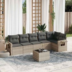 Salon de jardin avec coussins 7 pcs gris clair résine tressée 518935518935
