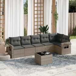 Salon de jardin avec coussins 7 pcs gris résine tressée 518937518937