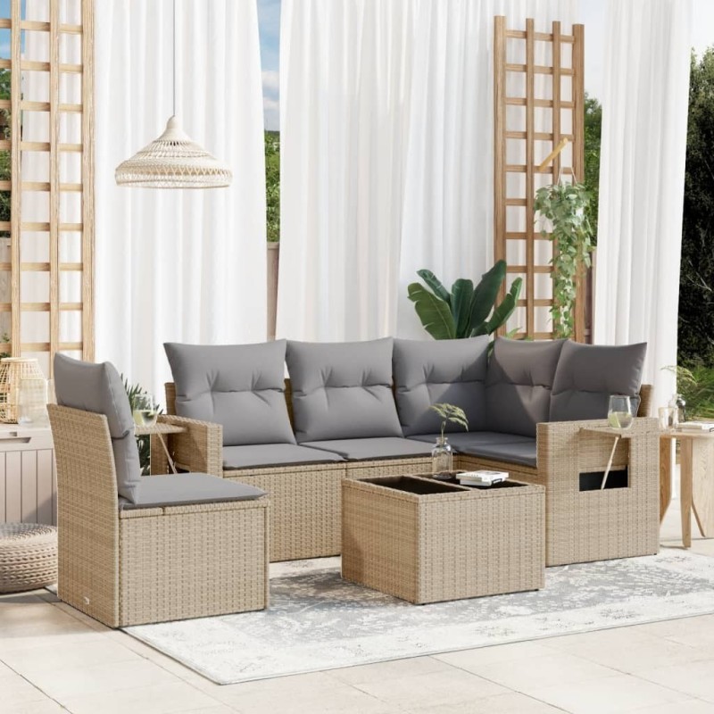 Salon de jardin avec coussins 6 pcs beige résine tressée 518938518938