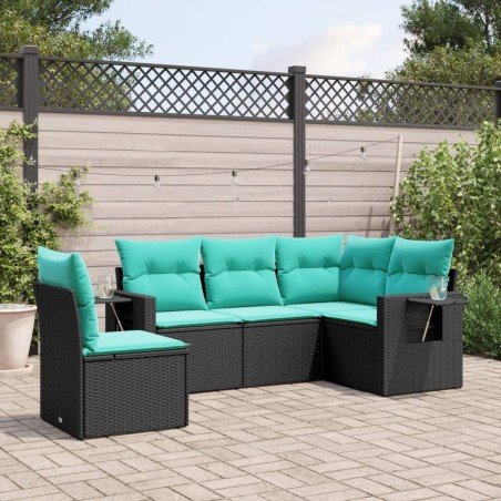 Salon de jardin 5 pcs avec coussins noir résine tressée 518939518939