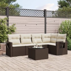Salon de jardin avec coussins 6 pcs marron résine tressée 518943518943