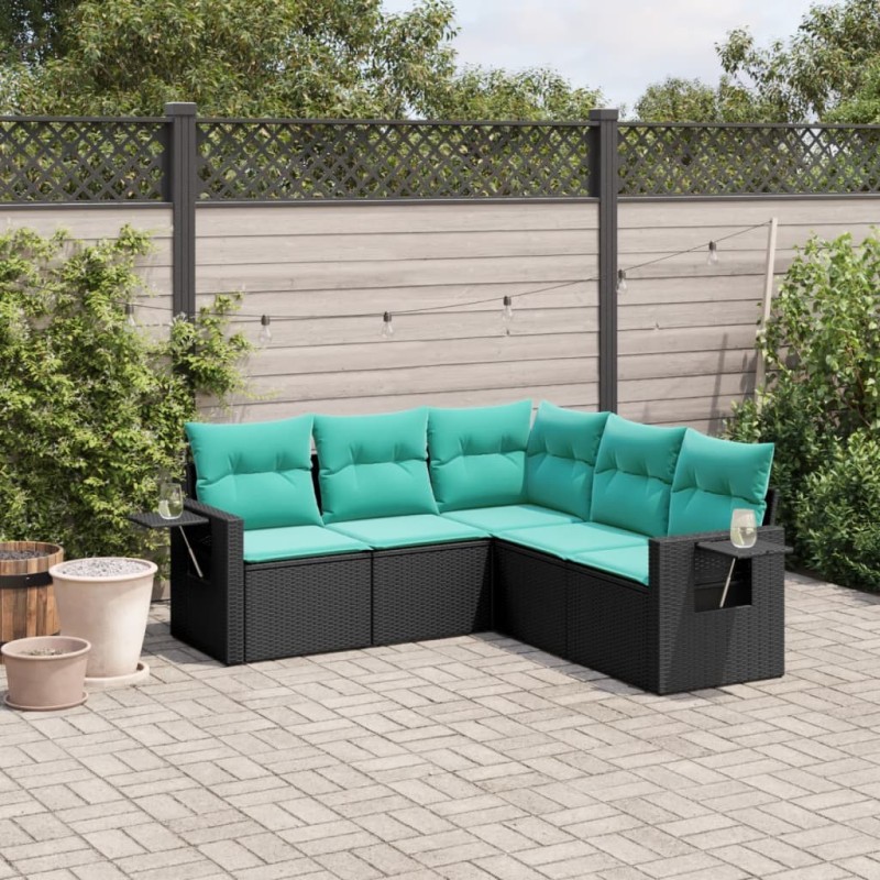 Salon de jardin 5 pcs avec coussins noir résine tressée 518944518944