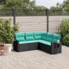 Salon de jardin 5 pcs avec coussins noir résine tressée 518944518944