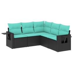 Salon de jardin 5 pcs avec coussins noir résine tressée 518944518944