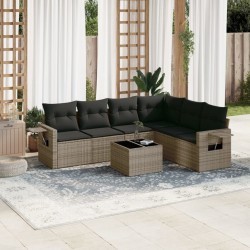 Salon de jardin avec coussins 7 pcs gris résine tressée 518949518949