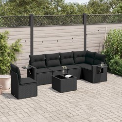 Salon de jardin 7 pcs avec coussins noir résine tressée 518950518950