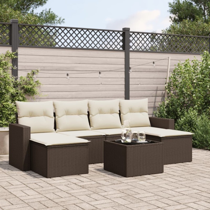 Salon de jardin avec coussins 7 pcs marron résine tressée 518951518951