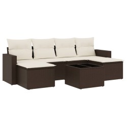 Salon de jardin avec coussins 7 pcs marron résine tressée 518951518951