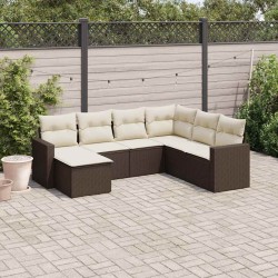 Salon de jardin avec coussins 7 pcs marron résine tressée 518952518952