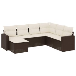 Salon de jardin avec coussins 7 pcs marron résine tressée 518952518952