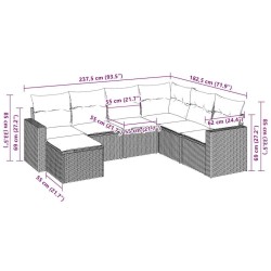 Salon de jardin avec coussins 7 pcs marron résine tressée 518952518952