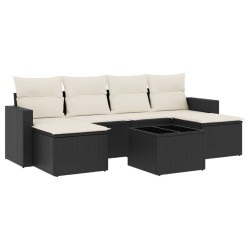 Salon de jardin 7 pcs avec coussins noir résine tressée 518955518955