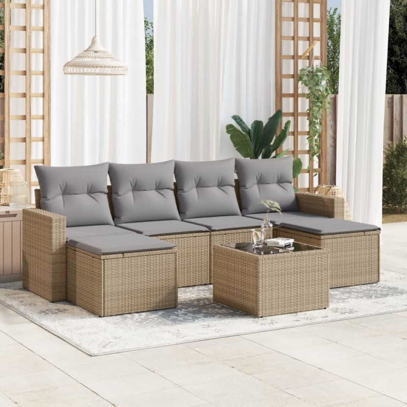 Salon de jardin avec coussins 7 pcs beige résine tressée 518956518956