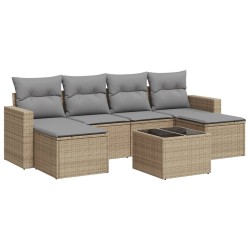 Salon de jardin avec coussins 7 pcs beige résine tressée 518956518956