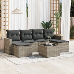 Salon de jardin avec coussins 7 pcs gris clair résine tressée 518957518957
