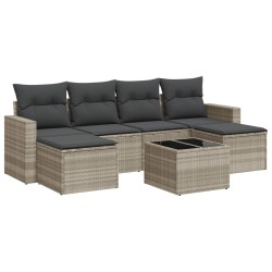 Salon de jardin avec coussins 7 pcs gris clair résine tressée 518957518957