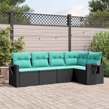 Salon de jardin 5 pcs avec coussins noir résine tressée 518960518960