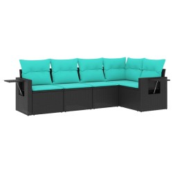 Salon de jardin 5 pcs avec coussins noir résine tressée 518960518960