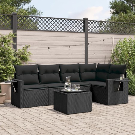 Salon de jardin 6 pcs avec coussins noir résine tressée 518963518963