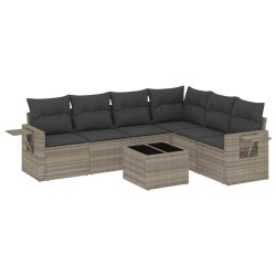 Salon de jardin avec coussins 7 pcs gris clair résine tressée 518964518964