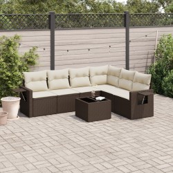 Salon de jardin avec coussins 7 pcs marron résine tressée 518965518965