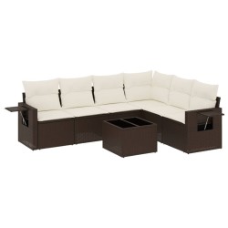 Salon de jardin avec coussins 7 pcs marron résine tressée 518965518965