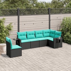 Salon de jardin 6 pcs avec coussins noir résine tressée 518966518966