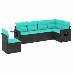 Salon de jardin 6 pcs avec coussins noir résine tressée 518966518966
