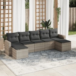 Salon de jardin avec coussins 7 pcs gris clair résine tressée 518968518968