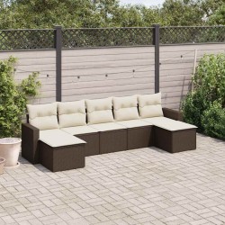 Salon de jardin avec coussins 7 pcs marron résine tressée 518969518969