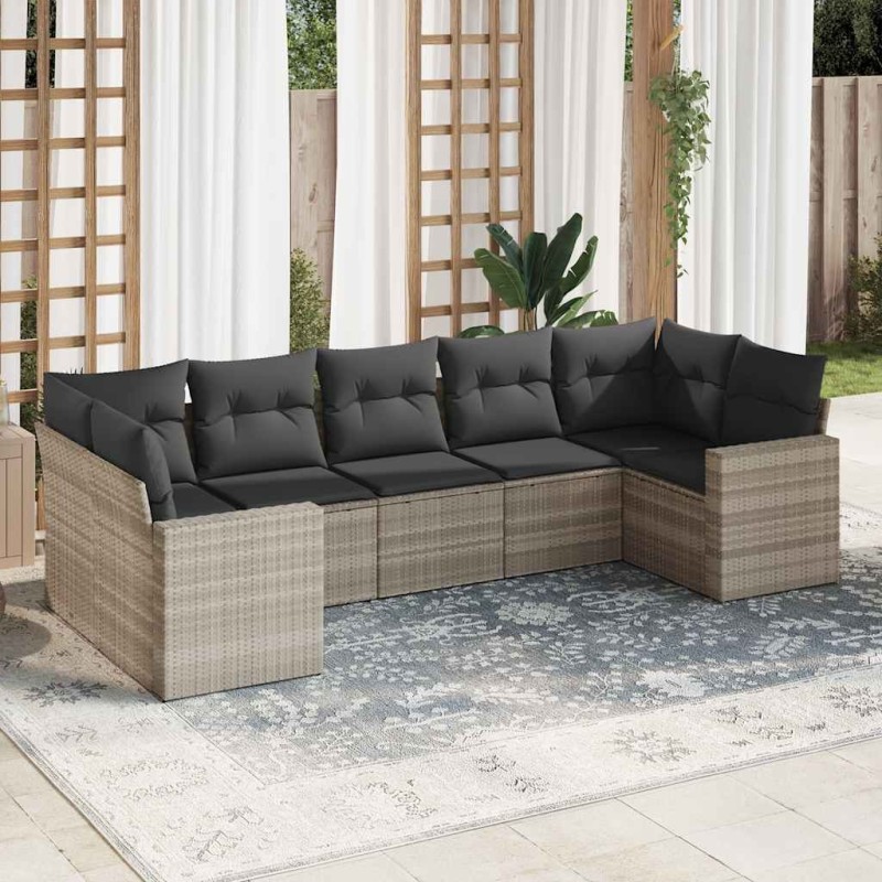 Salon de jardin avec coussins 7 pcs gris clair résine tressée 518970518970