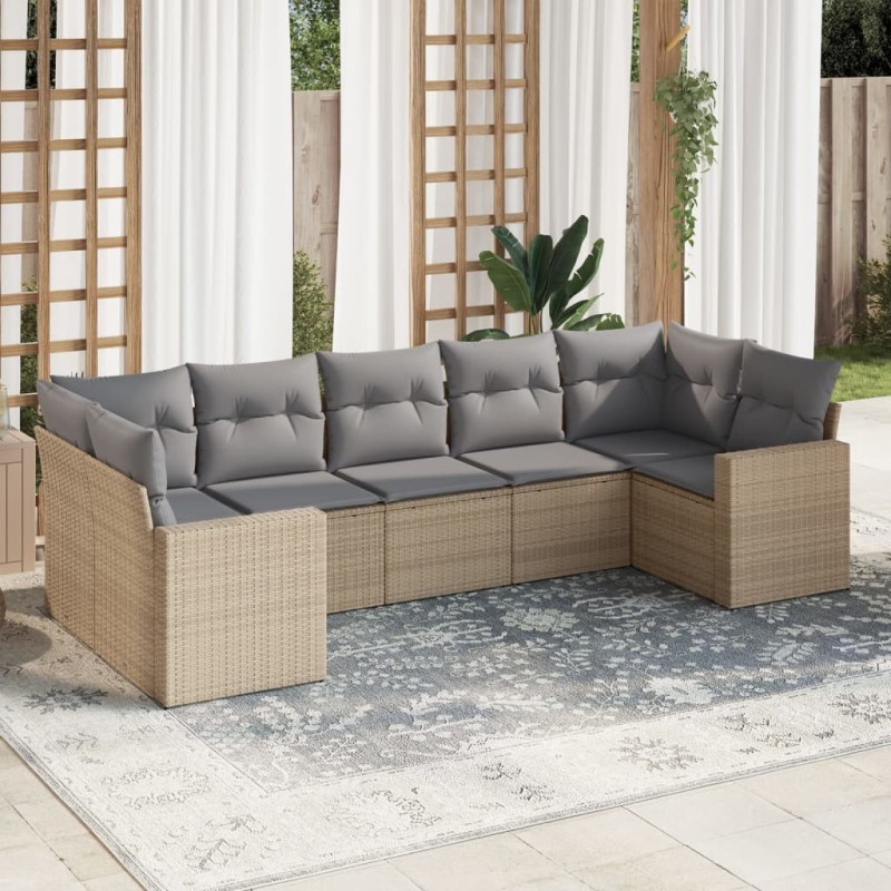 Salon de jardin avec coussins 7 pcs beige résine tressée 518971518971