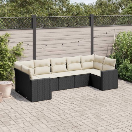 Salon de jardin 7 pcs avec coussins noir résine tressée 518972518972