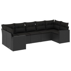 Salon de jardin 7 pcs avec coussins noir résine tressée 518973518973