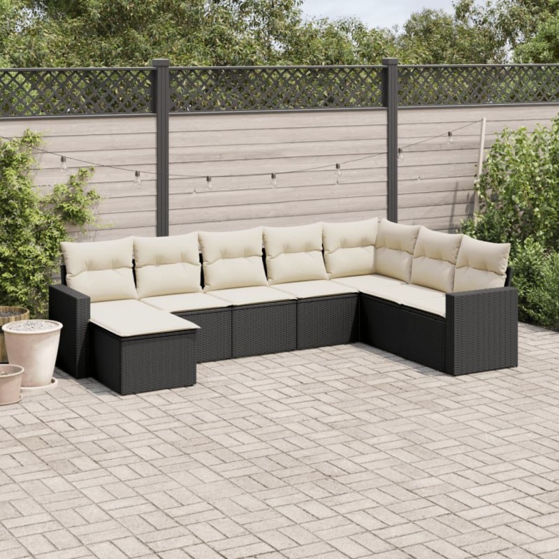 Salon de jardin 8 pcs avec coussins noir résine tressée 518974518974