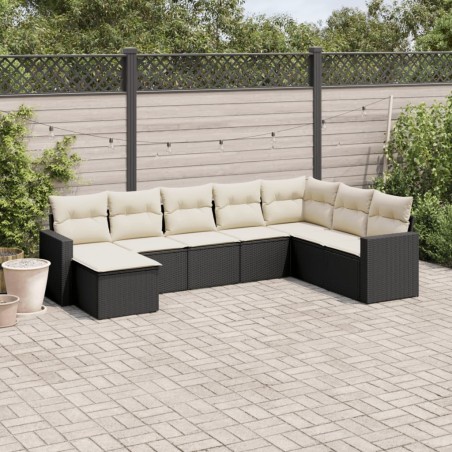 Salon de jardin 8 pcs avec coussins noir résine tressée 518974518974