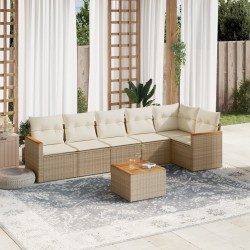 Salon de jardin avec coussins 7 pcs beige résine tressée 518975518975