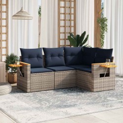 Salon de jardin 4 pcs avec coussins gris résine tressée 518977518977