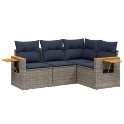 Salon de jardin 4 pcs avec coussins gris résine tressée 518977518977