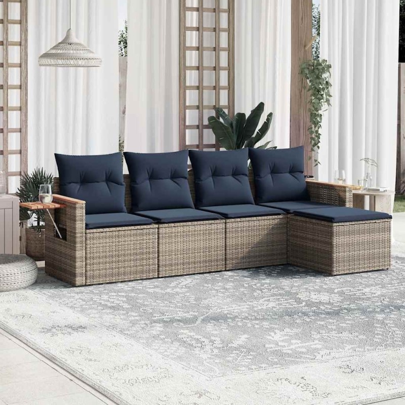 Salon de jardin 5 pcs avec coussins gris résine tressée 518978518978