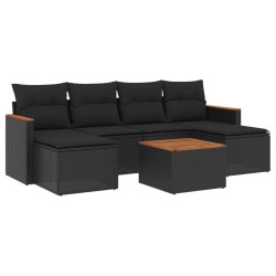 Salon de jardin 7 pcs avec coussins noir résine tressée 518984518984